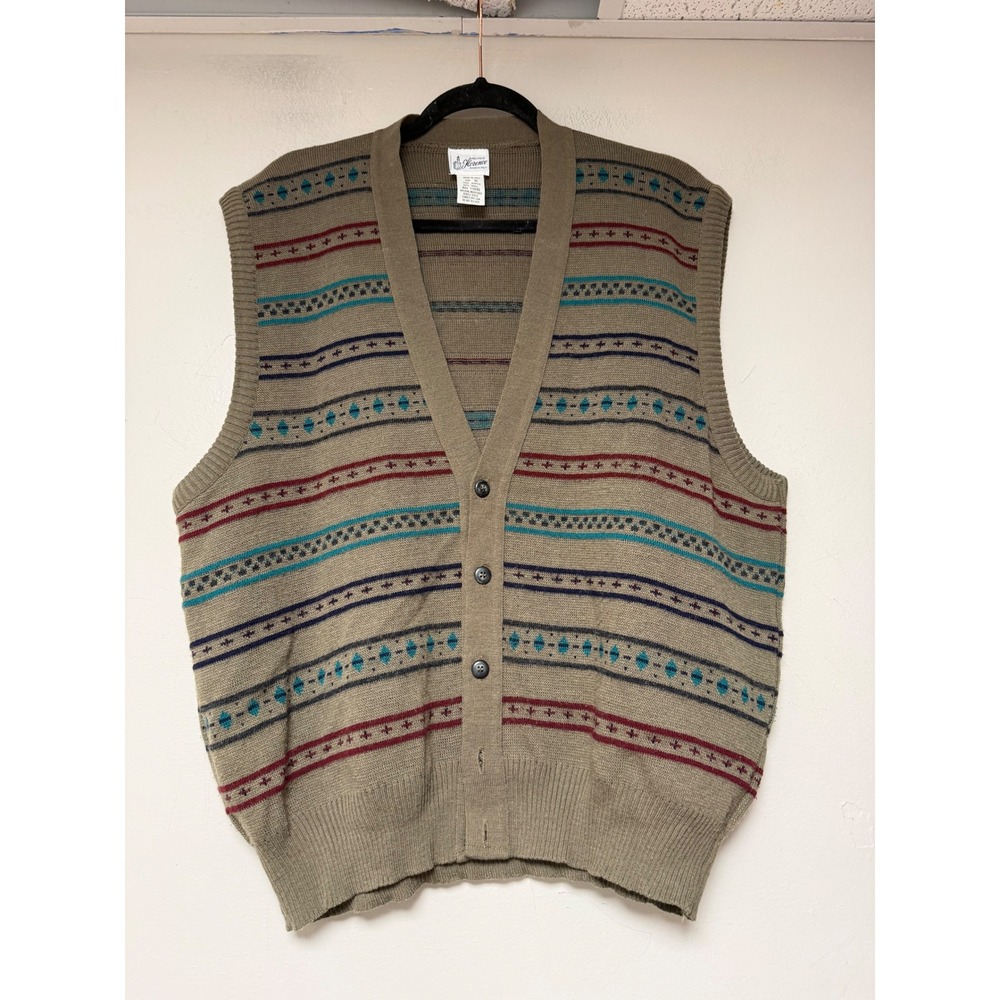 Maglificio Florence Sweater Vest Mens XL Taupe Wool Blend Italy Excellent Retro